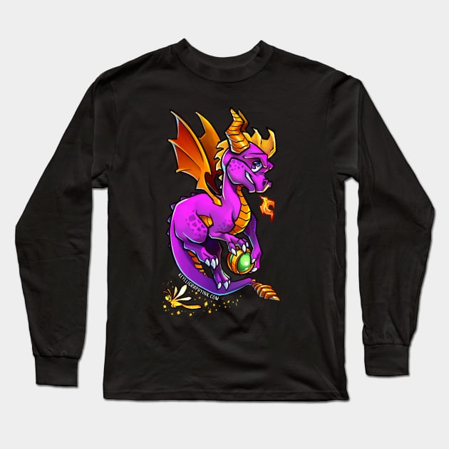 Purple Dragon with Green Orb Long Sleeve T-Shirt by KeylligraphyInk